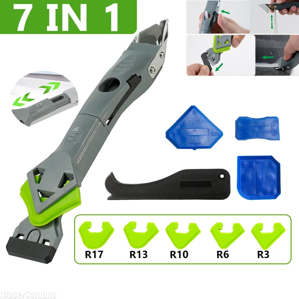 7 In 1 Silicone Caulking Tools Caulk Remover Grout Removal Stainless Steel Tool Kit Glass Glue Angle Scraper Set Accessoriess