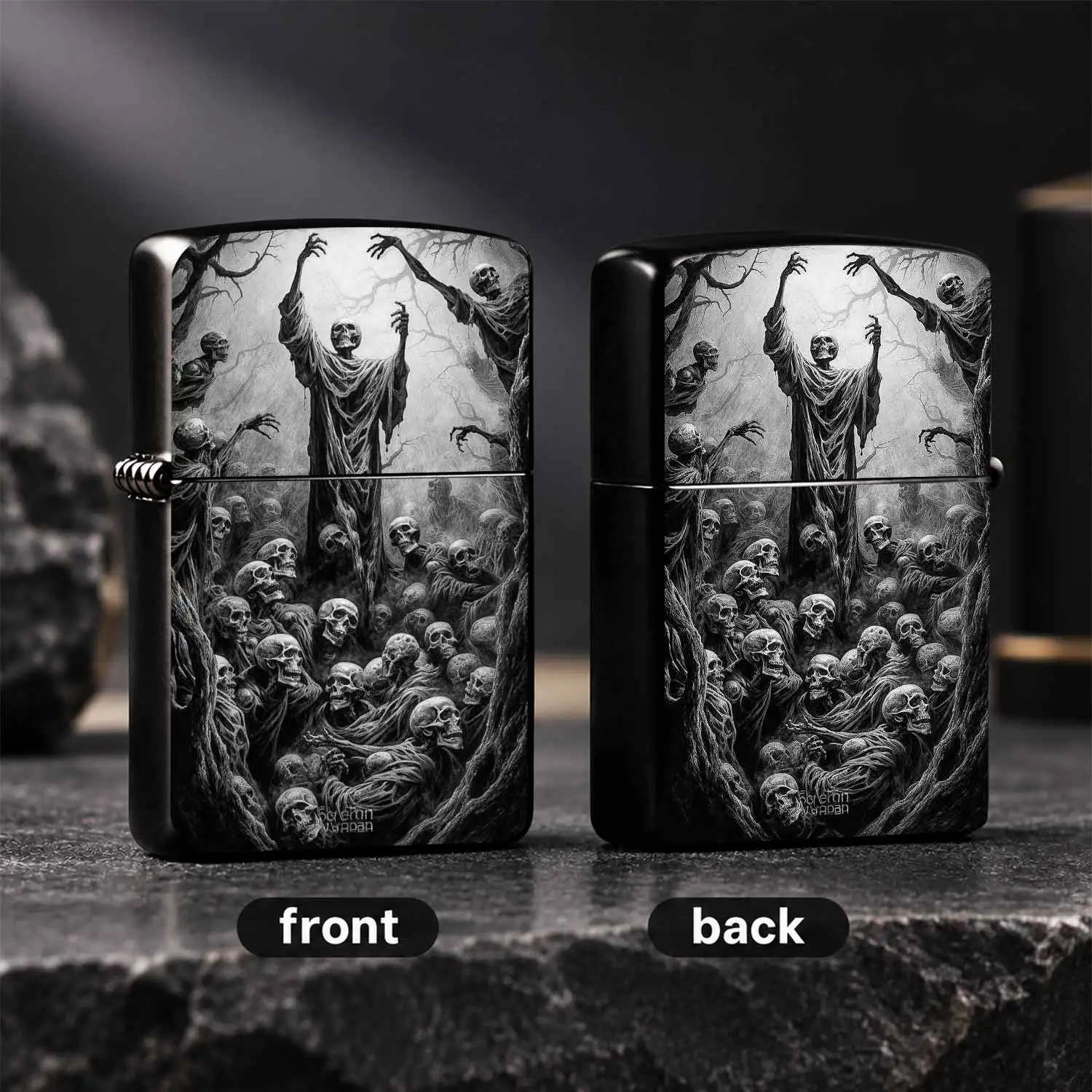 Gothic Dark Skeleton Assembly Themed Lighter, Vintage Spooky Dead Forest Undead Art Design, Atmospheric Unique Collectible, Portable Versatile Ignition Tool For Daily Outdoor Multiple Scenarios, Exquisite Special Gift For Gothic Style Lover