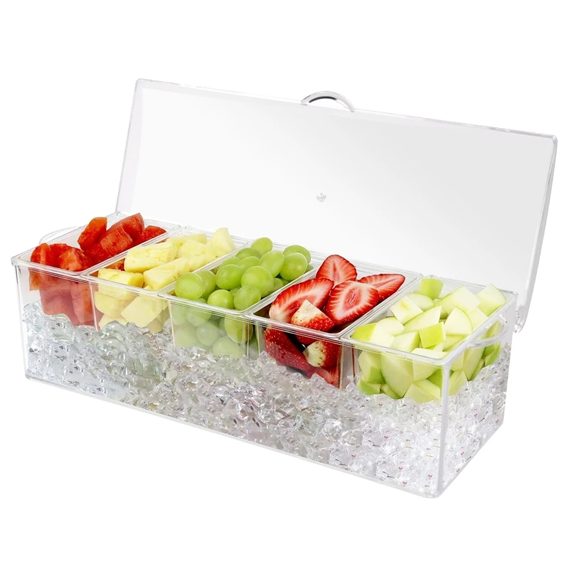 Ice Cold 5 Compartment Condiment Server Rack-Service Tray Container With 5 Removable Trays