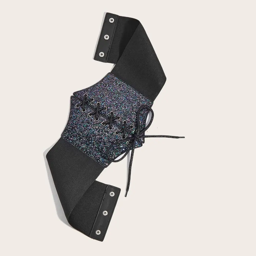 Fascia elastica dorata con glitter scintillanti Cintura con stampa leopardata Cintura in pelle PU Cintura con corsetto blingbling Donna