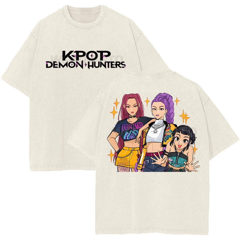

Kpop Demon Hunters Classic Stylish A Vintage Oversized Washed T-Shirts Women Men Streetwear Cotton Short Sleeve Tees Tops Unisex