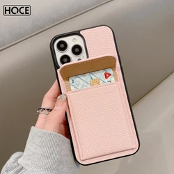 HOCE Lychee Pattern Card Bag Phone Case For iPhone 15 Pro Max 14 13 12 11 XS XR Plus Leather Wallet Cases Card Pocket Back Cover