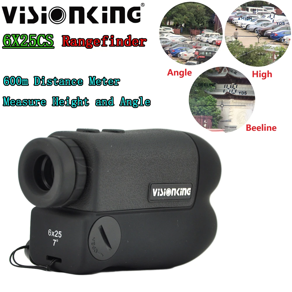 

Visionking 6X25 Laser Rangefinder Poof Monocular Golf Hunting 600 Meter Distance Height and Angle Roof 7° Big Field Range Finder