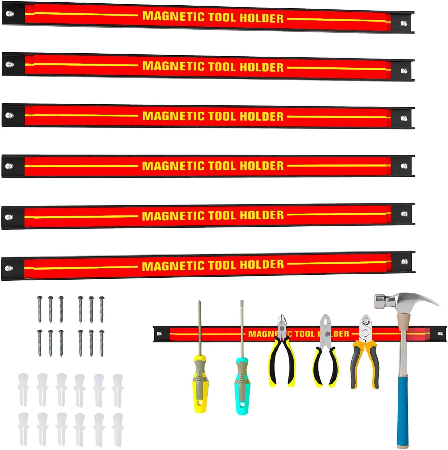 

6 шт., 18-футовый магнитный держатель для инструментов, настенная металлическая стойка для инструментов емкостью 176 фунтов, сверхмощная магнитная полоса для гаражной мастерской