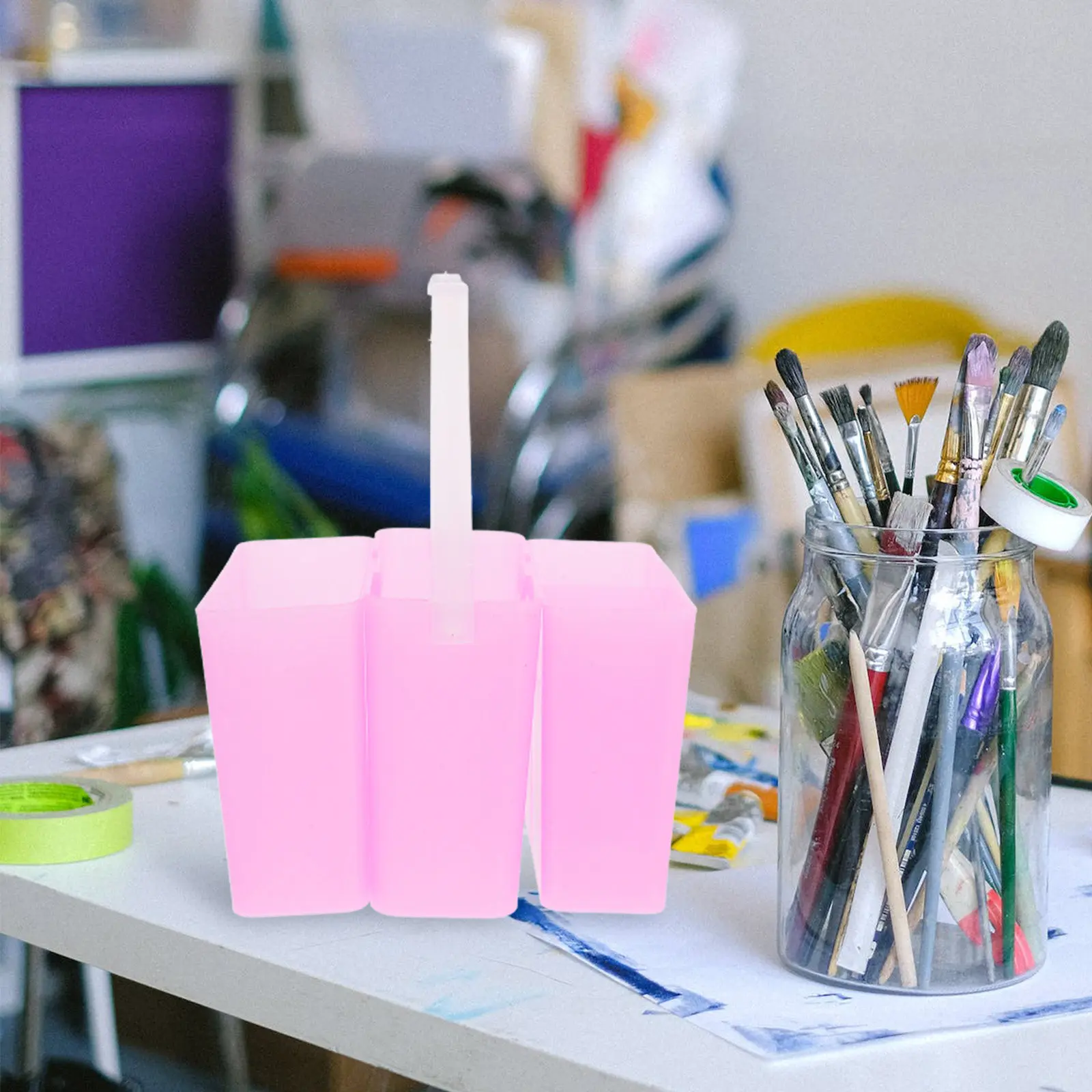 3-in-1 Paint Brush Cleaner Rinse Cup Detachable Portable Brush Washing Bucket Multifunctional Pink Pen Wash Cup view 3