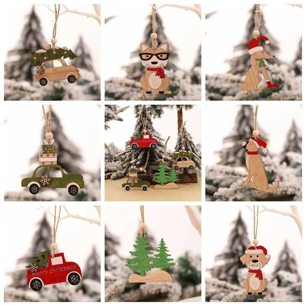 

Durable Car Puppy Christmas Pendant Dog Puppy Xmas Tree Drop Ornaments Wooden Painted Colorful Car Hanging Ornaments Kids Toys