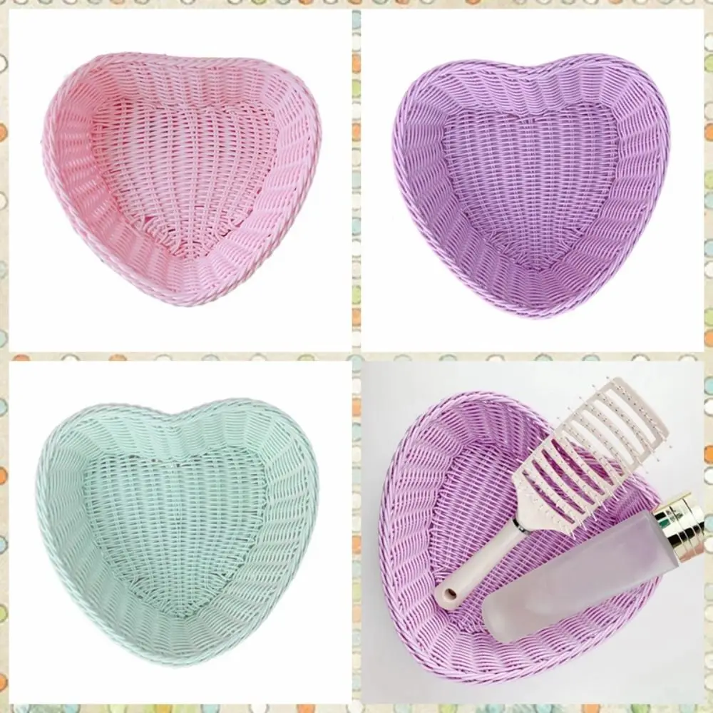 Durable Plastic Heart Shape Basket Large Capacity Pink Fruit Storage Basket Nordic Sweet Color Basket Home