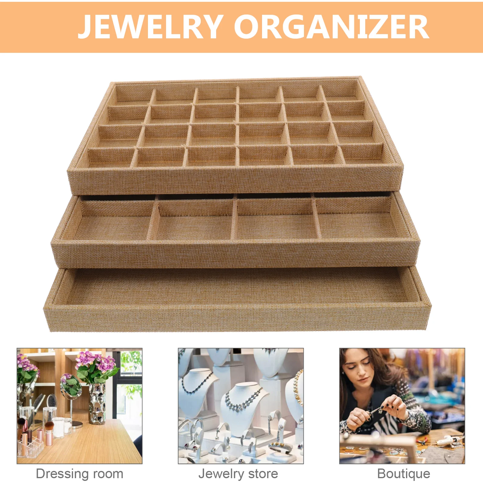 

3pcs Jewelry Holder Jewelry Display Case Box Display Tray Organizer Necklace Holder Wood Box for Home Storage