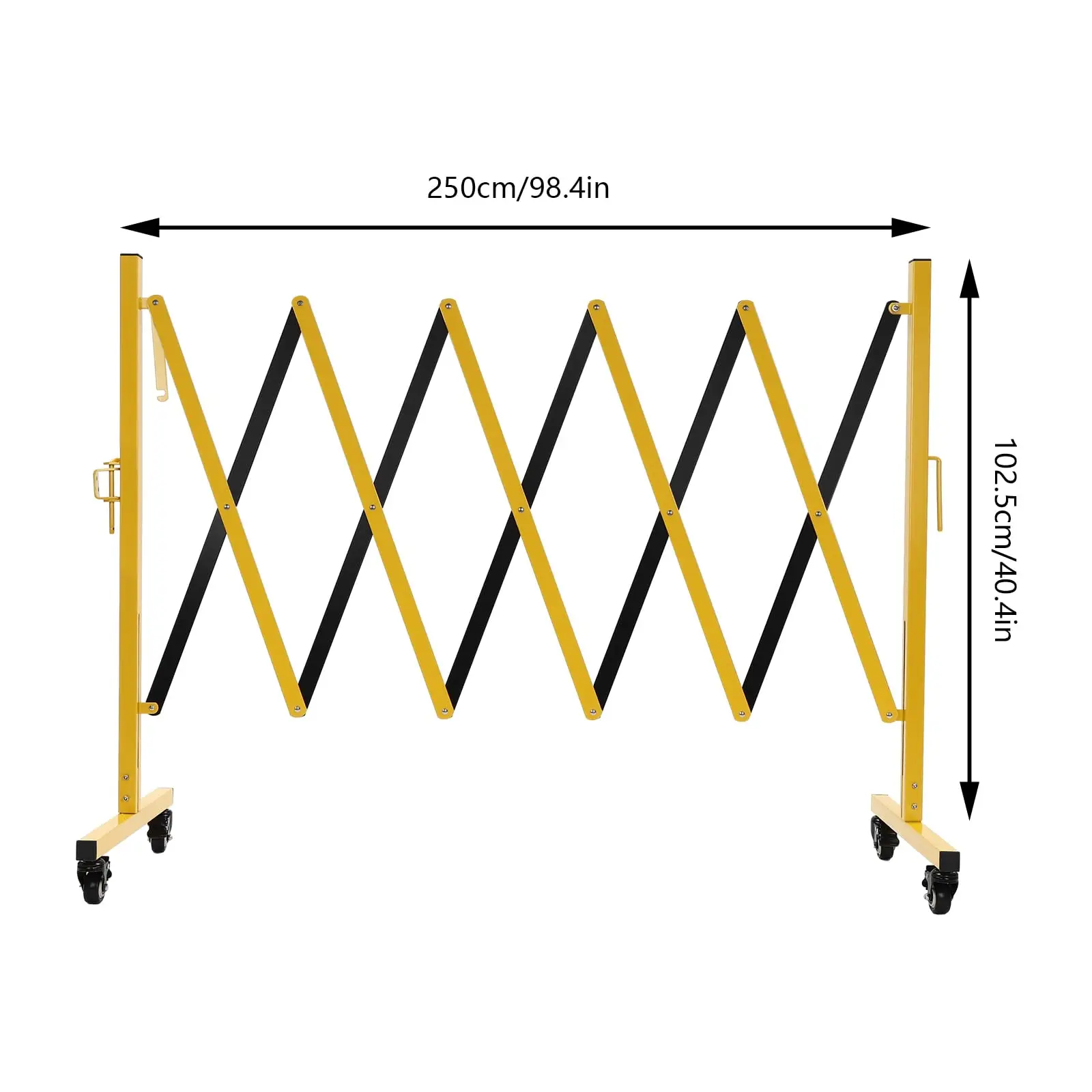 8.2 * 3.36フィート拡張可能な金属バリアゲート、4つのキャスター付きモバイルバリアゲート、高さ40インチの調節可能なトラフィックフェンス、Foldi