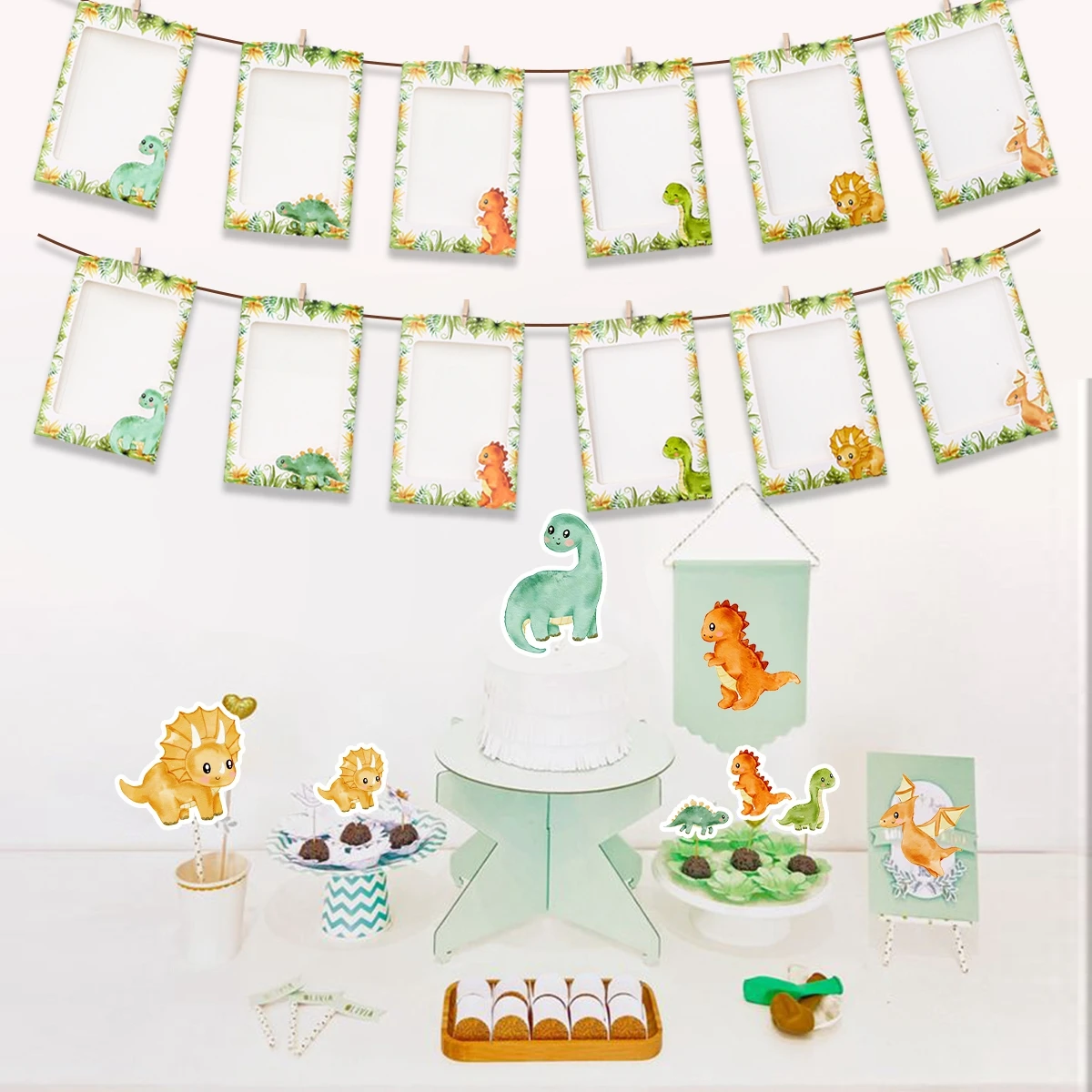 1st Dinosaur Birthday Photo Banner Garland 12 Month Bunting Jungle Safari Wild One Year Baby Birthday Party Decoration Supplies