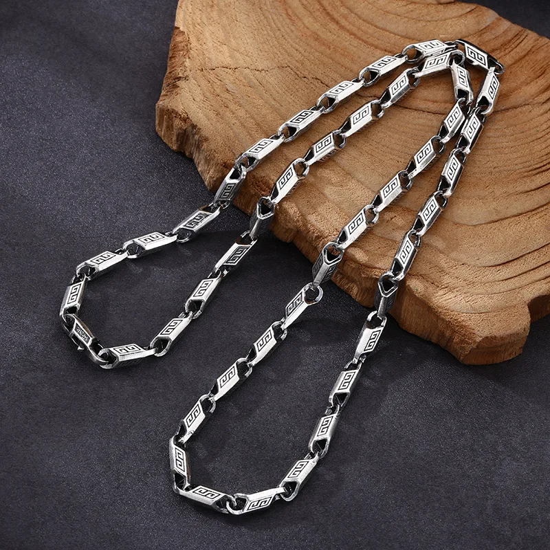 s925 sterling silver necklace return rhombus bead stitching necklace men & women trendy personality ornament