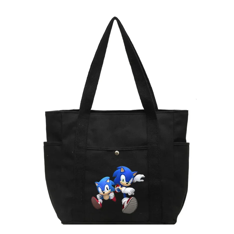 Sonics Women Tote Bag Game Figure Canvas Purse with Pockets Top Handle Designer Handbags Cute Cartoon Printing Satchel Bags Work