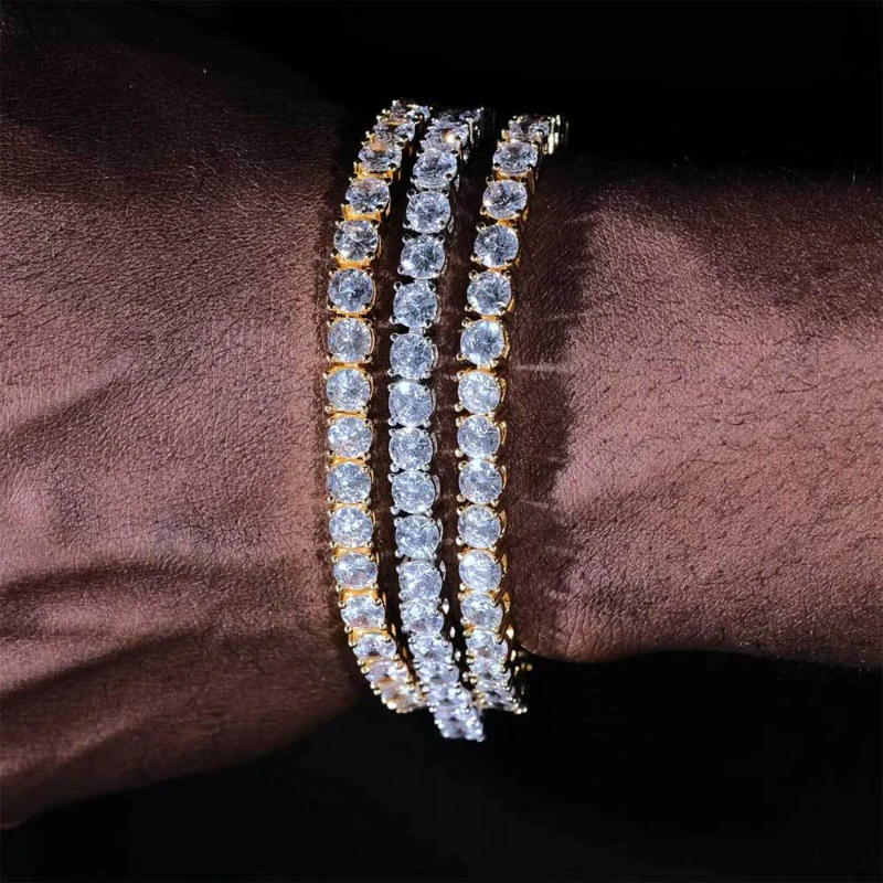 Luxury Hiphop Iced Out  4mm Cubic Zirconia Crystal Tennis Bracelets For Women Men Gold Color Silver Color Bracelet Chain Jewelry