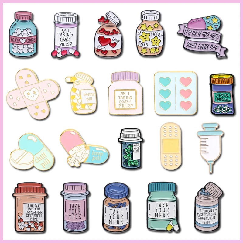 Creative Trendy Cartoon Heart Band-Aid Metal Enamel Brooch Syringe Pill Badge Doctor Nurse Cute Lapel Jewelry Accessories Gift