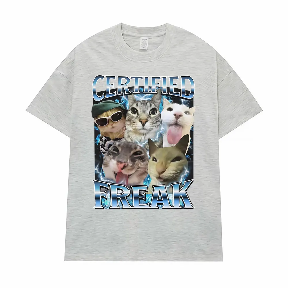 Certified Freak Funny Cat Meme TShirts Clothing 90s Vintage Kitty Graphic T-shirts Women Fashion Casual Tshirt Summer Streetwear