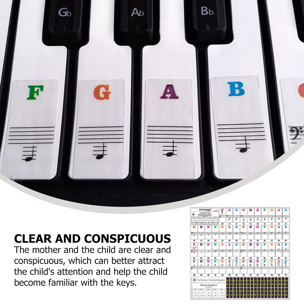 

1 Sheet Color Alphabet Piano Stickers Transparent Removable for Beginner Piano Sticker Labels Instrument Accessories