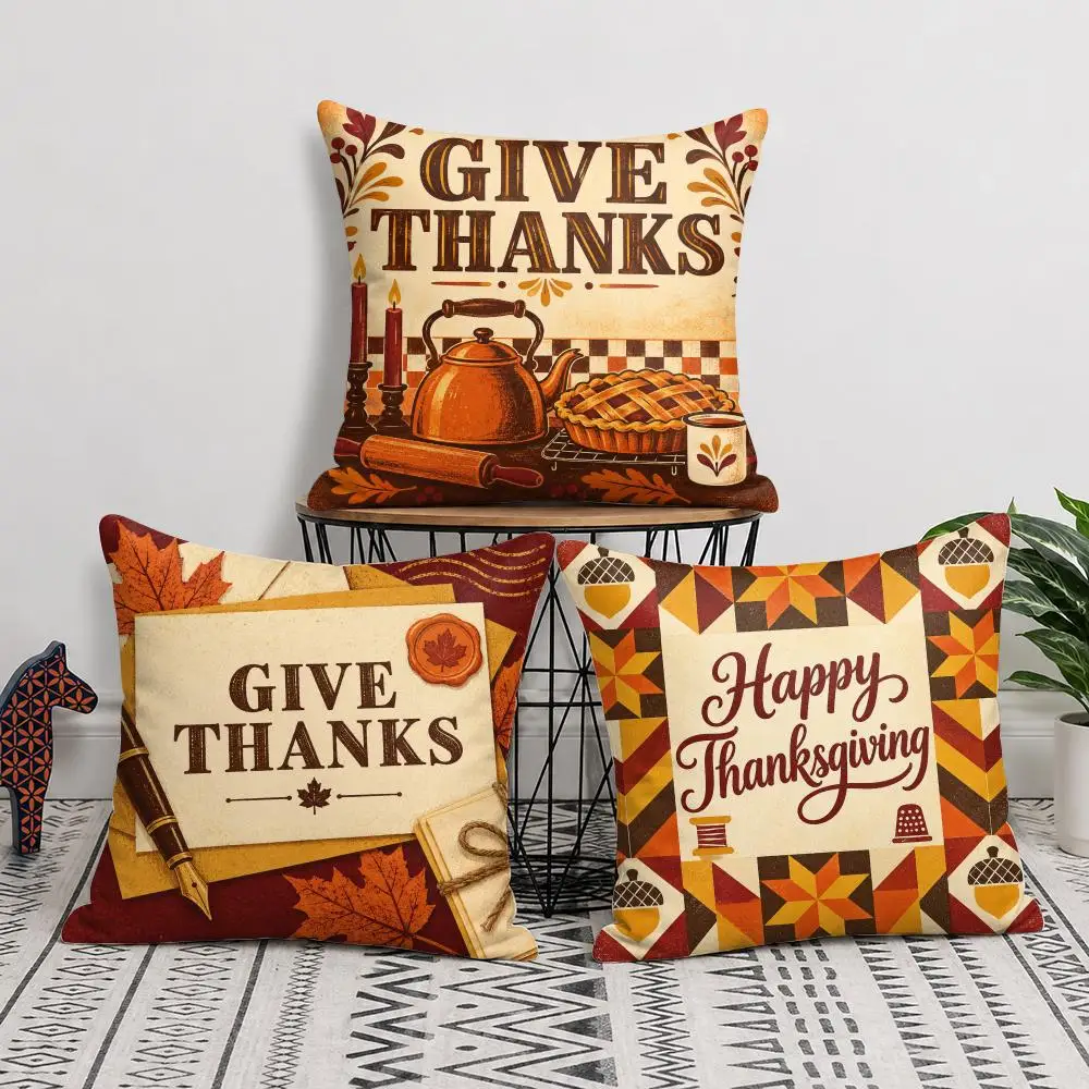 Autumn Gratitude Moments Cushion Cover Soft Short Plush Pillow Cover Smooth Cozy Texture Cushion Case Home Decor