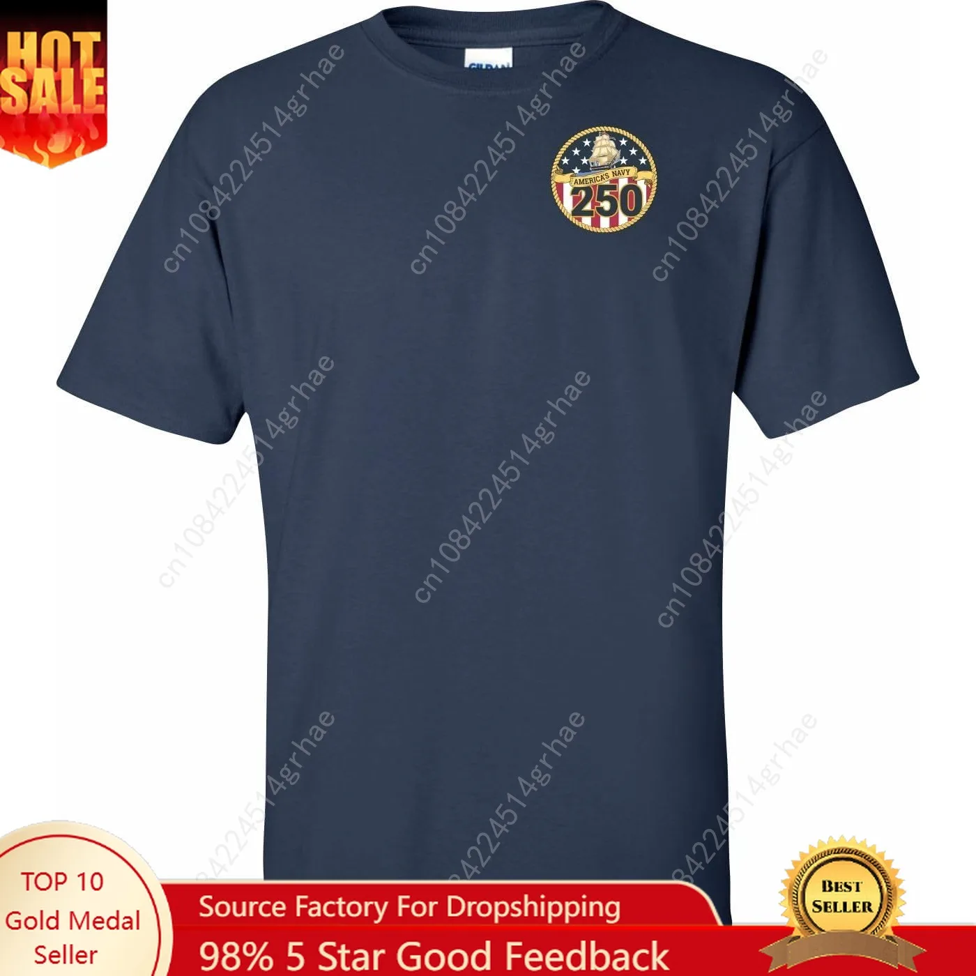 

MilitaryBest U.S. Navy 250th Anniversary Front Left Chest Printed T-Shirt