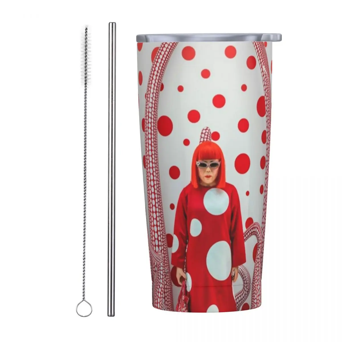 Yayoi Kusama Painting 20 Oz Tumbler Japan Mystery Vacuum Insulated Coffee Mug with Lid and Straw Stainless Steel Double Wall Mug