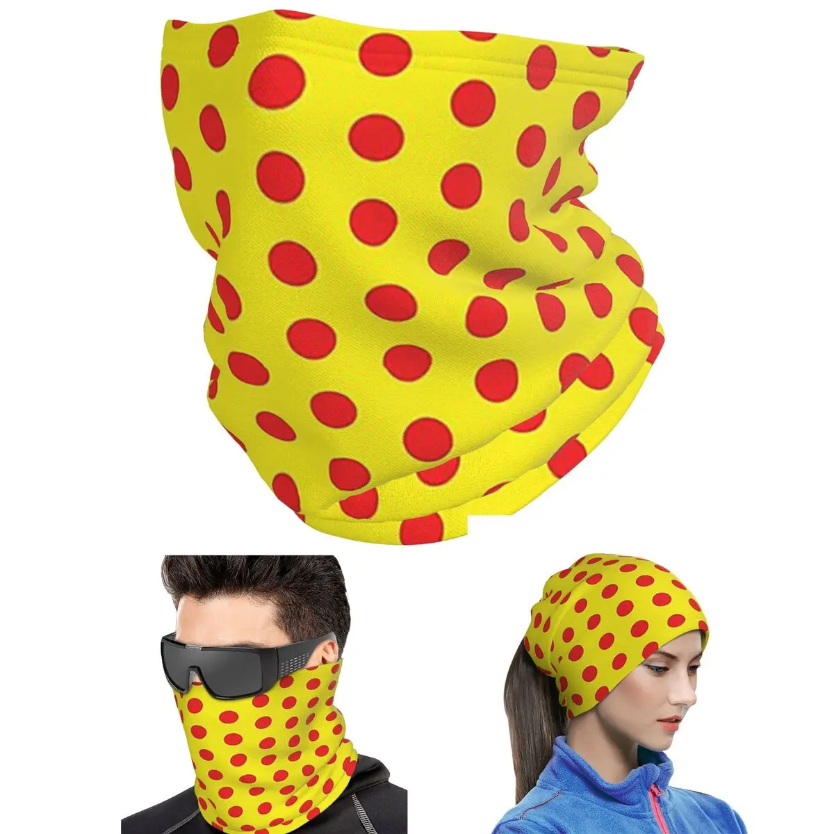 Classic Red And Yellow Polka Dot Pattern Bandana Neck Cover Printed Mask Scarf Hiking Fishing Cycling Scarf Unisex Adult Winter
