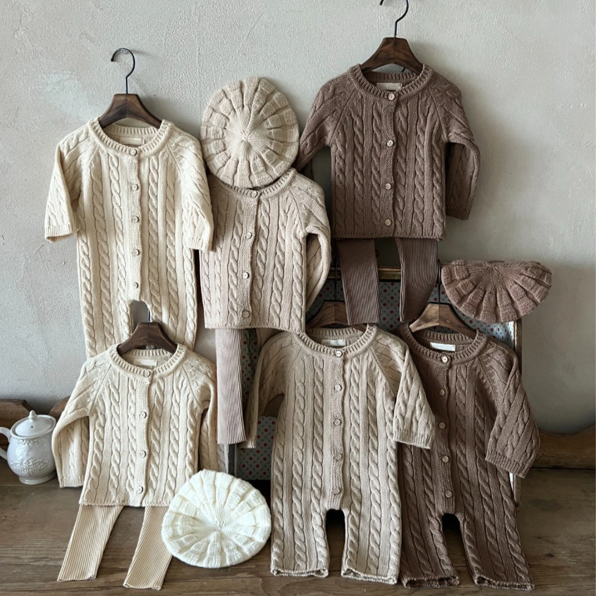 BELLBELL 2026 Autumn Winter Baby Girls Knitted Rompers 6-24M Kids Girls Jumpsuits+hat Newborn Girls Long Sleeve Warm Bodysuit