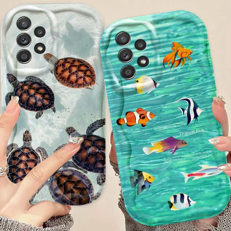 

Cartoon marine creatures For Samsung A73 A72 A71 A56 A55 A54 A53 A52 A51 A32 A36 A26 A25 A13 A14 5G Wave Oil Phone Case