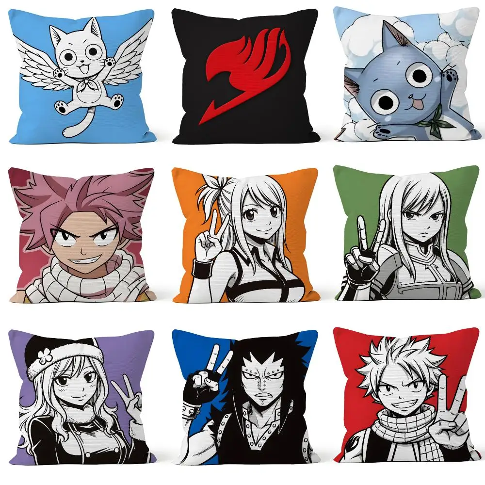 Anime Fairy Tail FT Natsu Lucy Erza Cushion Cover Throw Pillow Soft Short Plush Cozy Durable For Sofa Bedroom Home Decor Gift