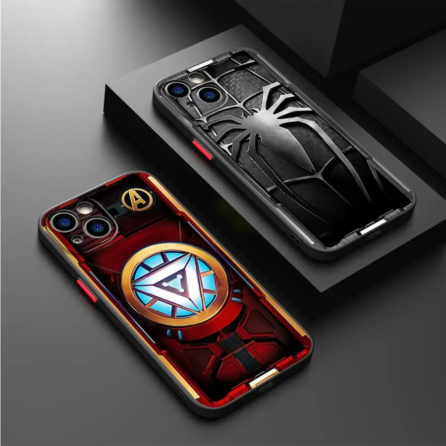 Marvel Ironman Sipiderman Phone Case for Apple iPhone 13 Mini 16 XR SE 7 8 Plus 11 Pro 12 15 ProMax 14 Pro XS Matte Cover