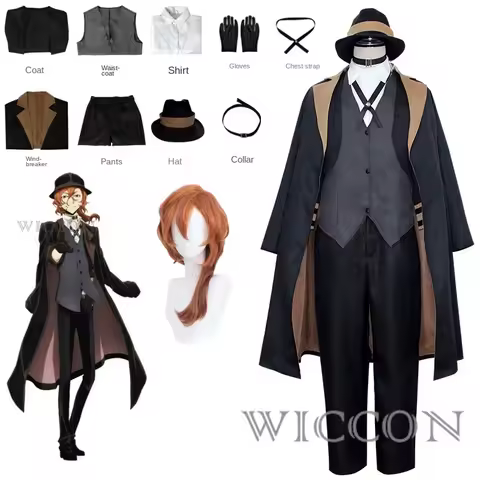 Anime Bungou Stray Nakahara Chuuya Cosplay Costumes Dogs Jacket Full Set with Hat Gloves Anime Clothes Wig Halloween Party
