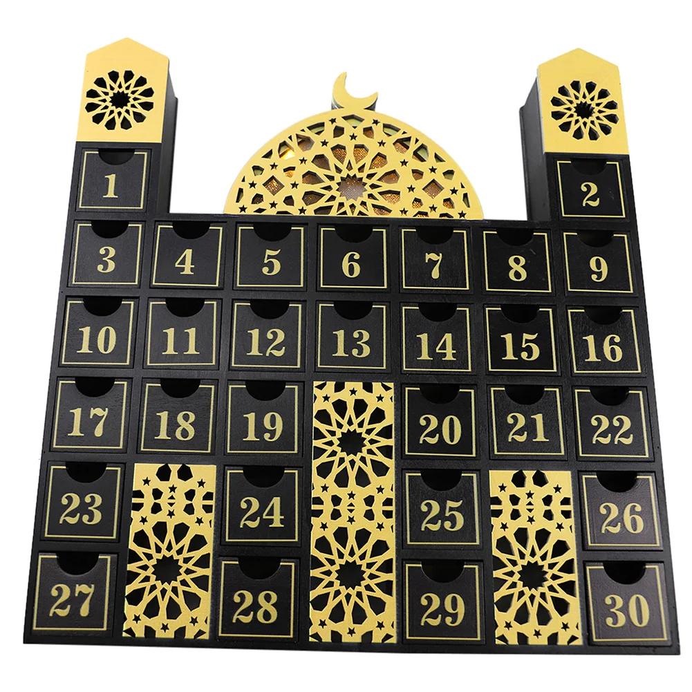 Ramadan Wooden Countdown Calendar Advent Calendar Wooden Drawer Ramadan Ornament Decoration for Home Party