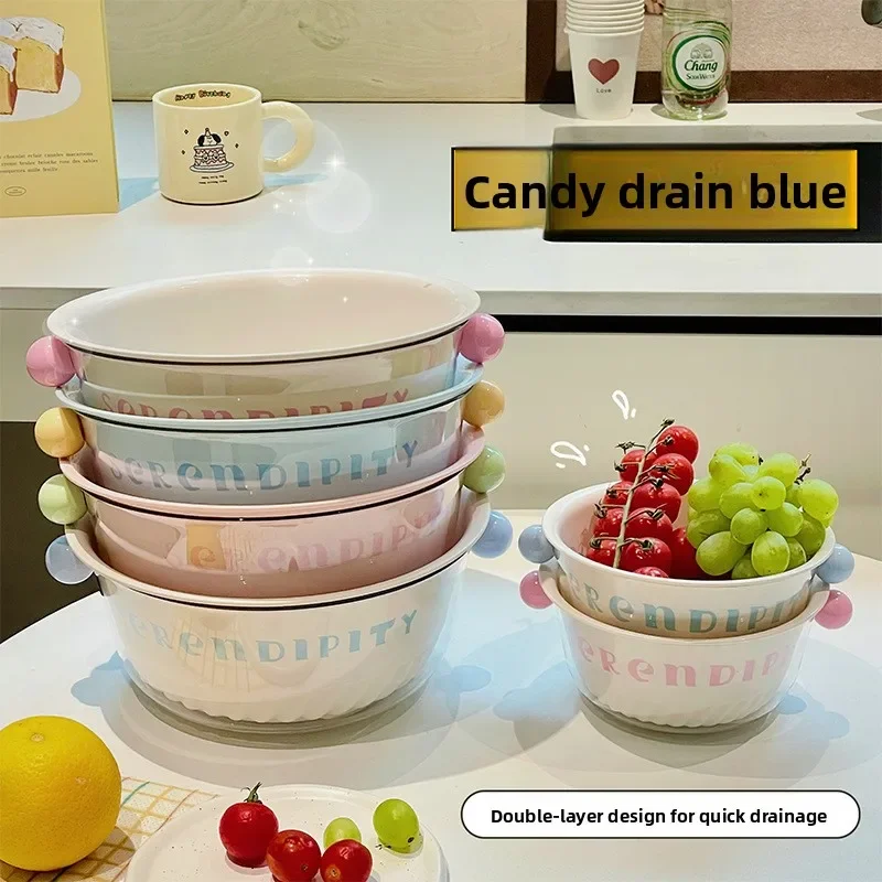 Double Drain Basket Kitchen Multifunctional Vegetable Washing Fruit Basket Bottom Water Filtration Living Room Fruit Plate