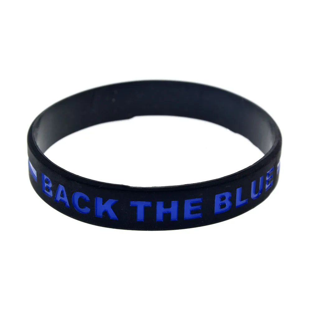 1 PC Back The Blue Line Silikon-Armband, Sport-Gummiarmband, schwarz, Erwachsenengröße – Detail 3