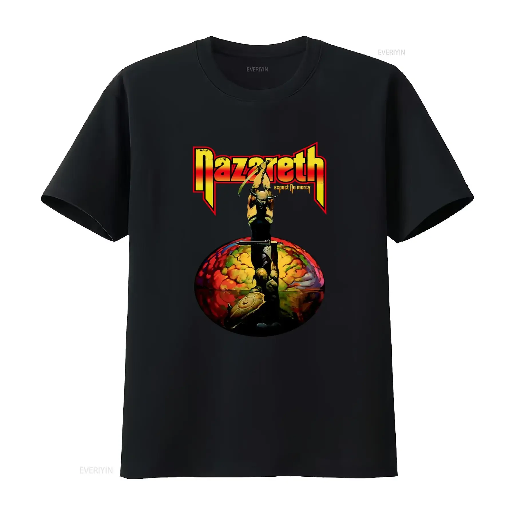 Nova Camiseta Dtg dtf NAZARETH Expect No Mercy Design de Banda de Rock Tamanho Vintage Lavado Ligeiramente Desgastado Para Uso Diário Masculino
