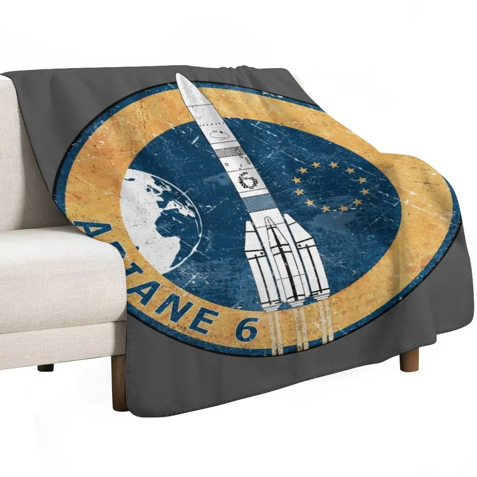 Ariane 6 Badge Throw Blanket Decorative Sofas Designers Travel Decorative Beds Nap valentine gift ideas Blankets