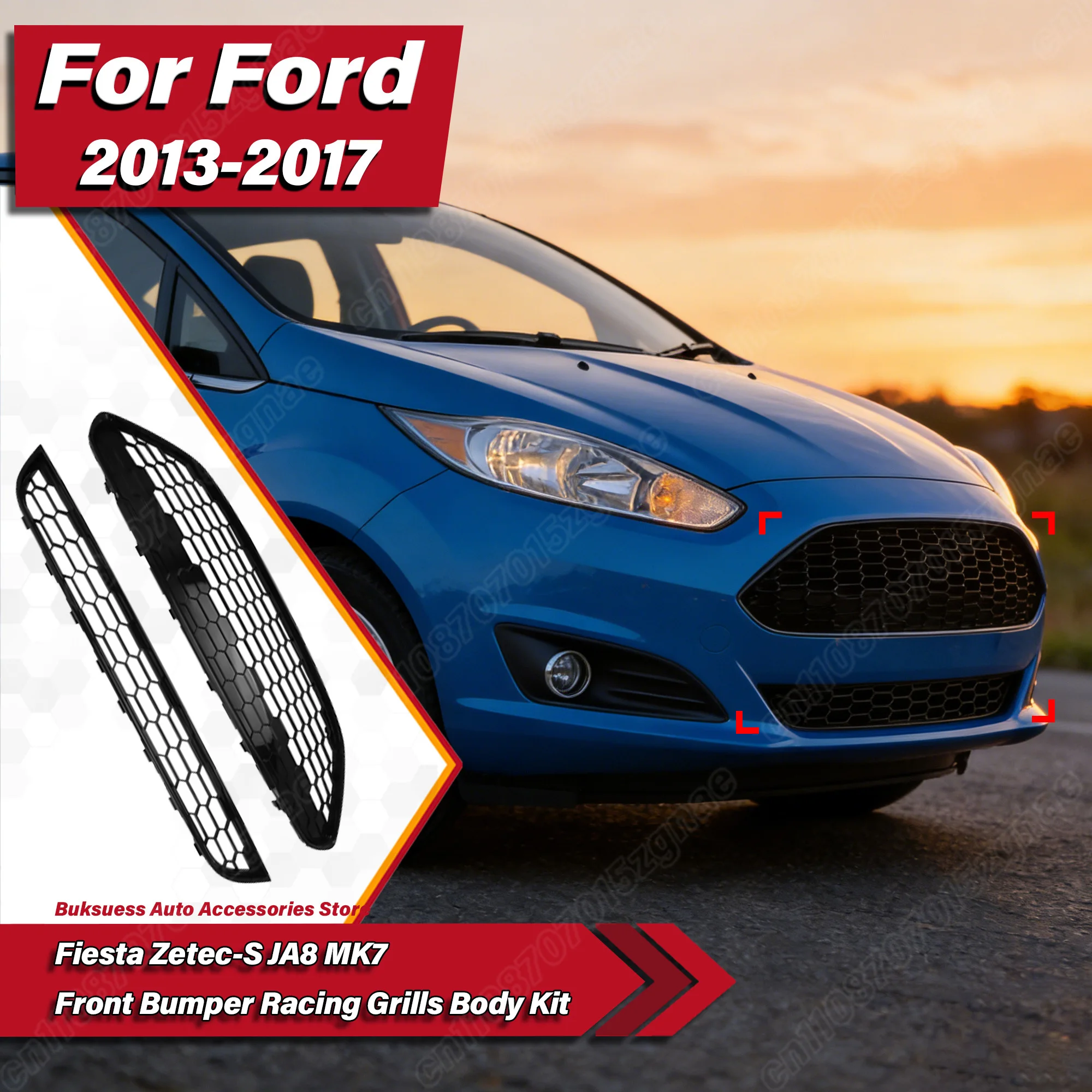 

For Ford Fiesta Zetec-S JA8 MK7 2013 2014 2015 2016 2017 Automobile Front Bumper Racing Grills Car Radiator Cover Body Kit