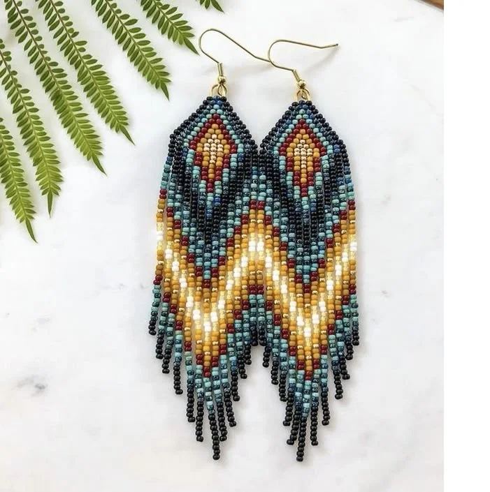 Women's Hand-Woven Bohemia Tassel Beaded Earrings Colorful Geometry Simple Original Rice Bead Trendy Jewelry Accessory