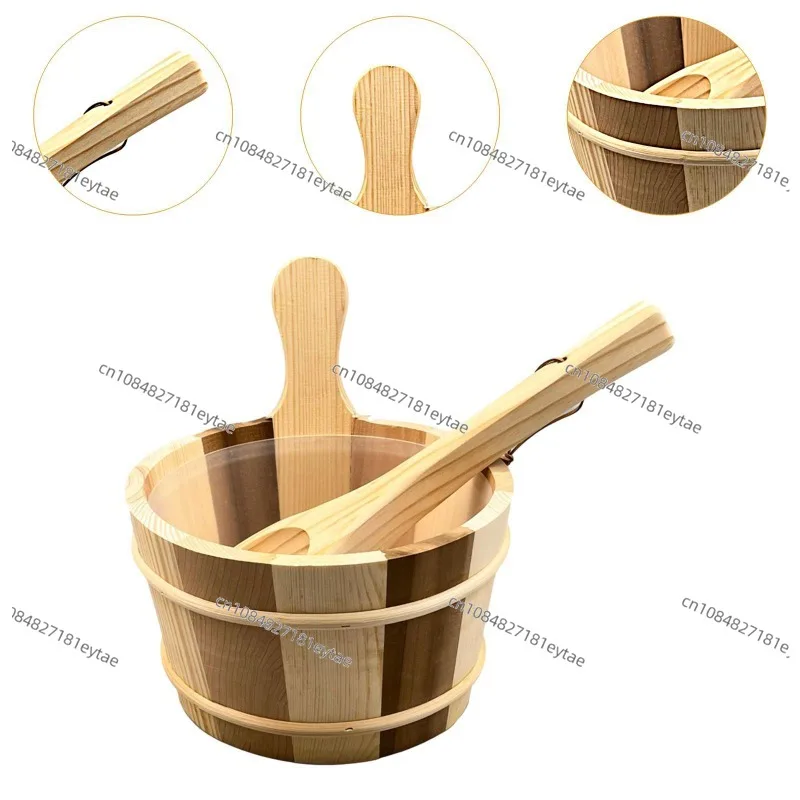 Premium Wooden Sauna Bucket & Ladle Set, Natural Spa Steam Accessories, Traditional Sauna Aromatherapy Kit