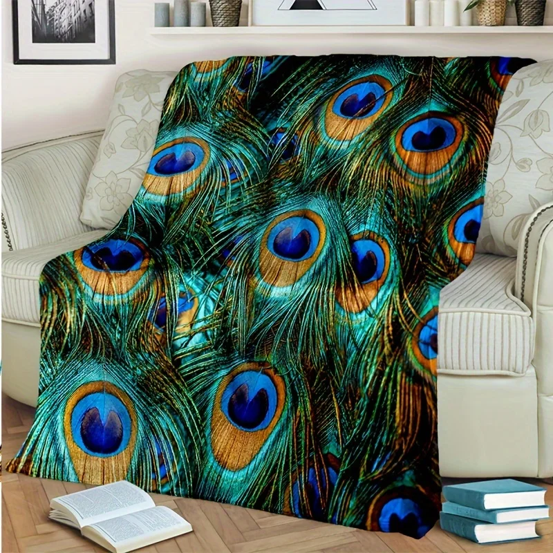 

Comfortable, Warm and Soft 1 Peacock Feather Pattern All Season Flannel Blanket | Travel Blanket