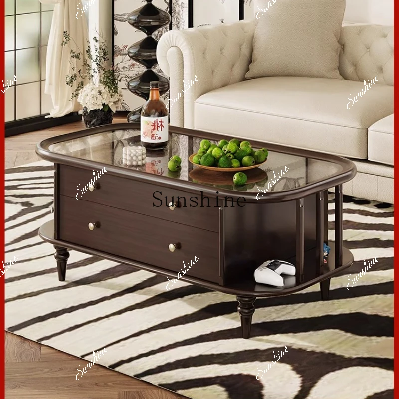 American retro solid wood living room household small apartment simple white dark coffee small table  FT