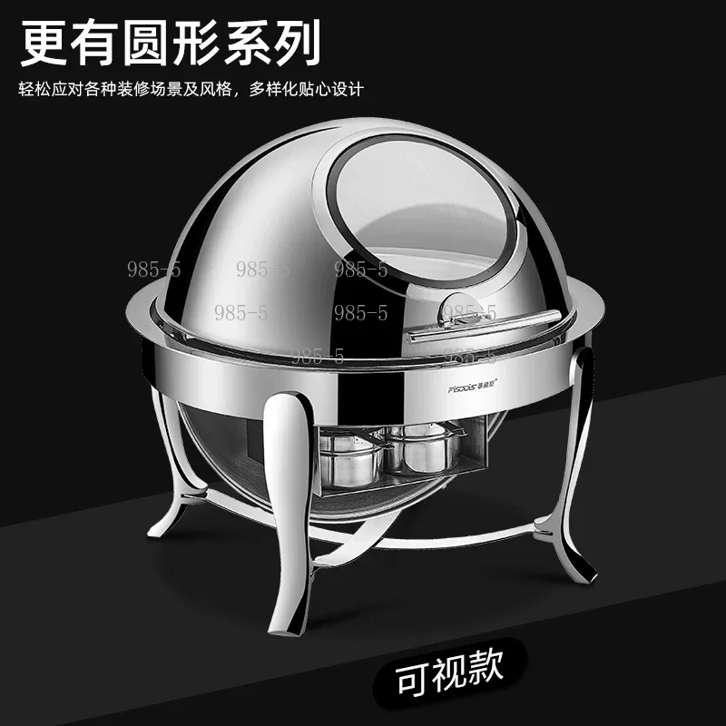 Round Thickened Stainless Steel Buffet Stove Visual Transparent Flip Breakfast Alcohol Heating Stove for Hotel Tableware