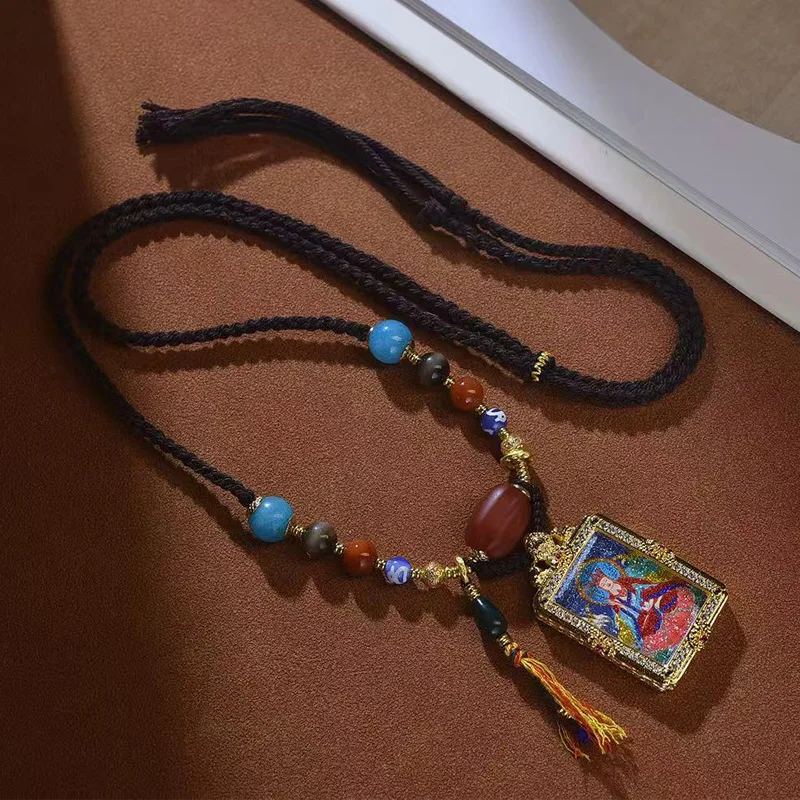 

Тибетский стиль Ksitigarbha Bodhisattva Thangka Будда кулон свитер цепочка плетеная веревка ожерелье