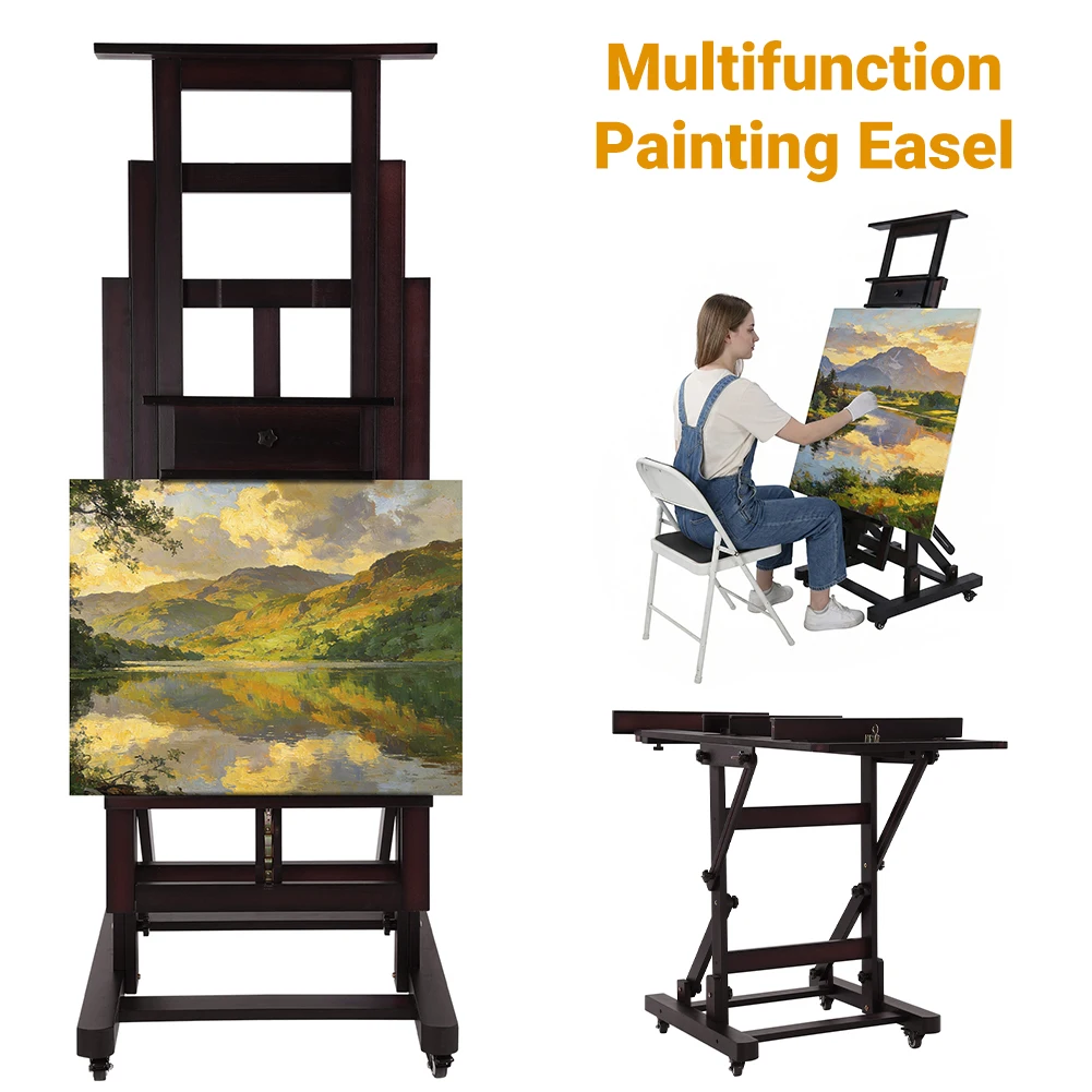 

Передвижной большой H-образный мольберт для художников, студийный мольберт повышенной прочности для взрослых, из массива бука, выдерживает холст до 78,7 дюймов.