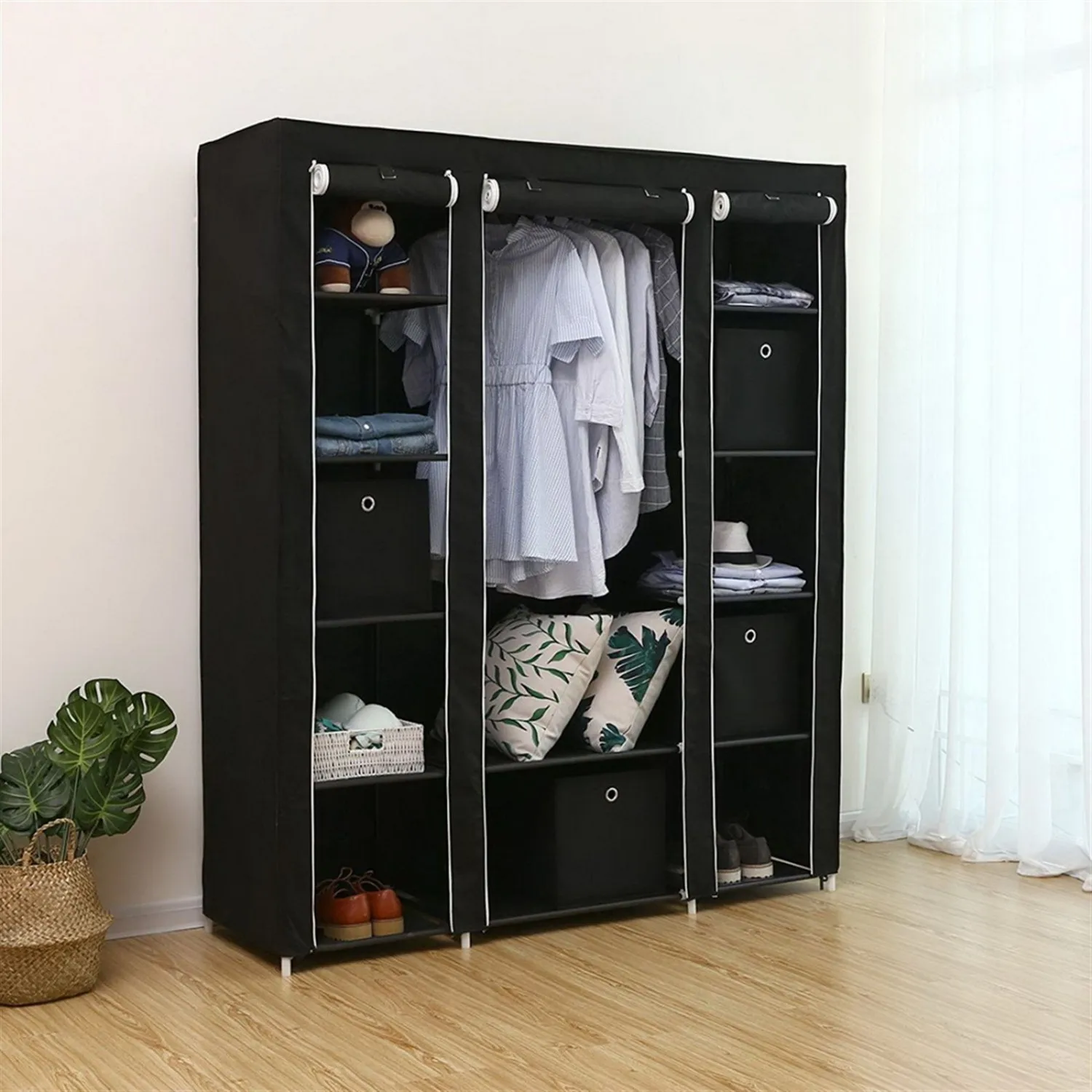 

69" Portable Clothes Closet Wardrobe Storage Organizer with Non-Woven Fabric Quick and Easy to Assemble Extra Strong and Durable