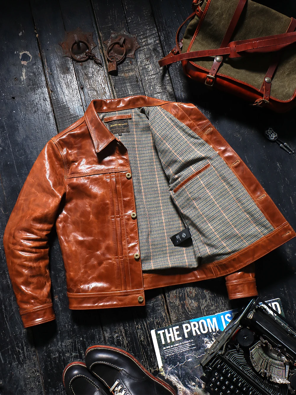 Tailor Brando Japanese Vintage 506 Full Grain Batik Vegetable Tanned Calfskin Men's Classic Cowboy Genuine Leather Jacket