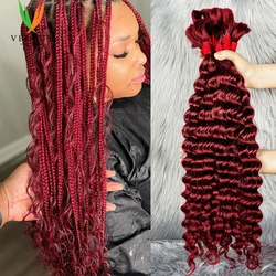 Burgundy 16Inch Deep Wave Human Braiding Hair Curly Human Hair Braiding Hair 100 Percent Human Braiding Hair for Boho Braids