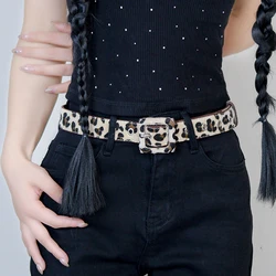 Fashion leopard print personalized belt for women, new niche design, slim and versatile, trendy and cool, spicy girl needle buck