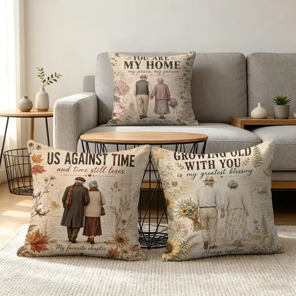 Sweet Romantic Pair Cushion Cover Summer Linen Pillow Case Organic Fabric Cushion Cover Double-Sided Print Sofa Home Decor