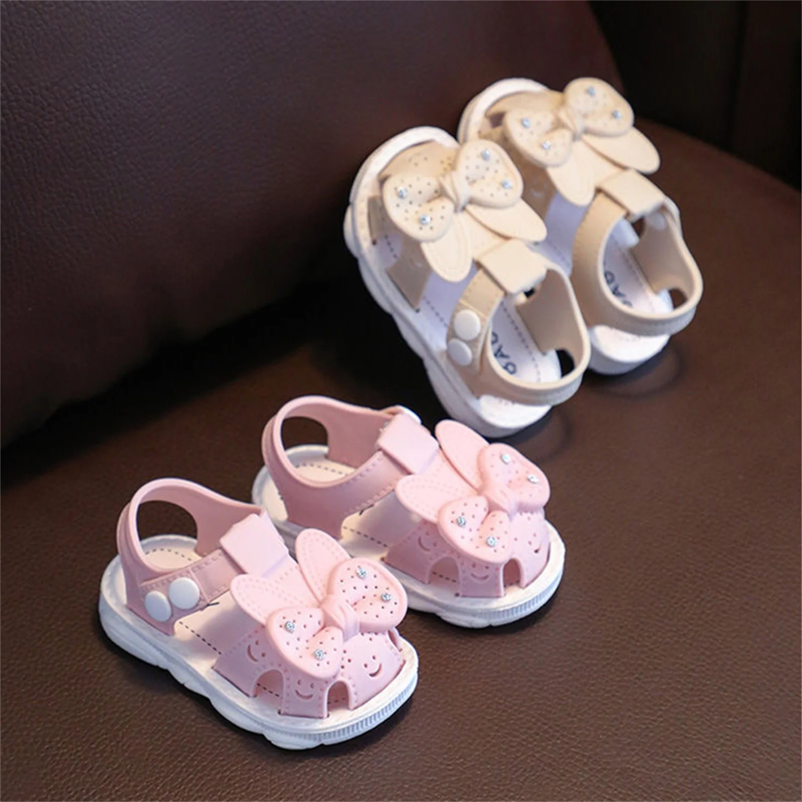 Pudcoco Toddler Baby Girl Summer Bowknot Sandals PVC Anti-slip Soft Sole Crib Prewalker for Outdoor, School, Party