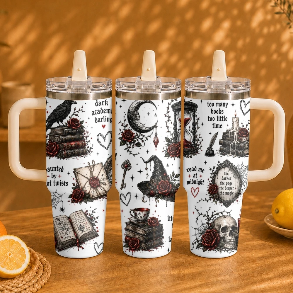 Gothic style dark element print Vacuum Flasks 40oz Vacuum Insulated Travel Mug - Stainless Steel Straw Cup Lid