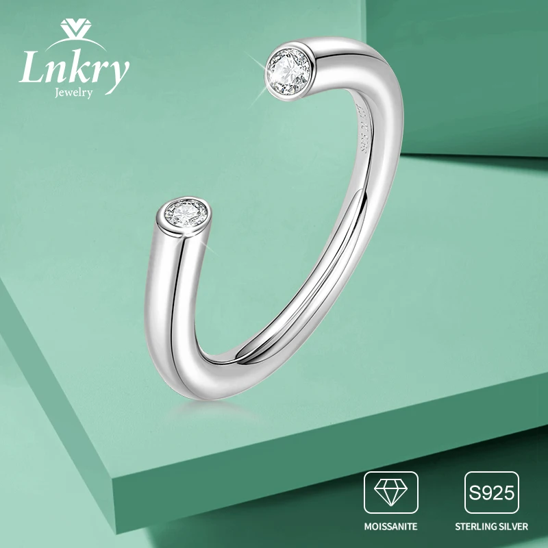 

Lnkry Exquisite 925 Sterling Silver Opening Ring 2.5mm Two-stone Moissanite Adjustable Ring for Women Party Jewelry Gift